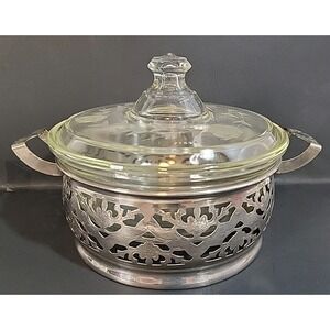 Vintage Pyrex Casserole Dollar Mark Etched Flowers Lid 267 Forman Bros Carrier